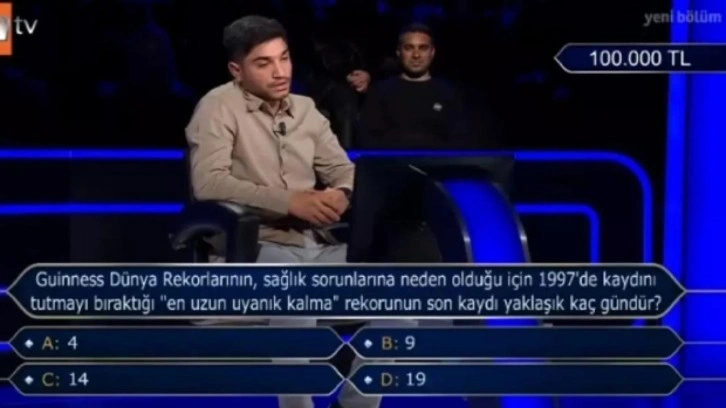 En uzun uyanık kalma rekoru kaç gündür? Milyoner'de 100.000 TL'lik soru
