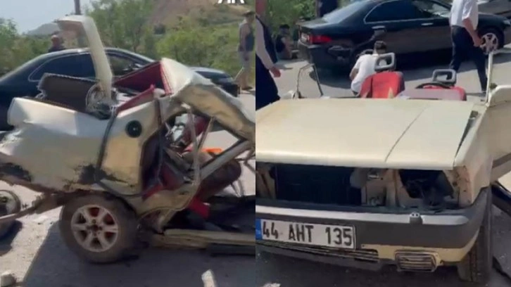 Malatya'da korkunç kaza: Otomobil ortadan ikiye ayrıldı!