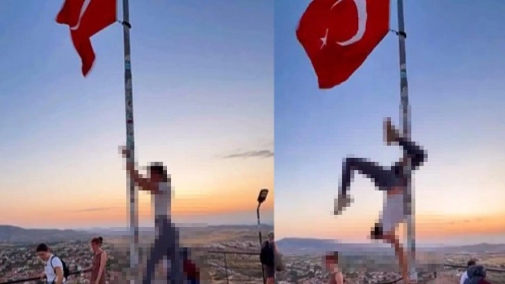 Türk bayrağı direğinde uygunsuz hareketler! Soruşturma başlatıldı!