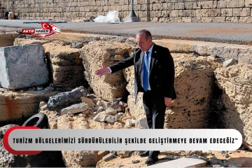  Ataoğlu, Girne Antik Limanı&rsquo;nda y&uuml;r&uuml;t&uuml;len iskele yapım &ccedil;alışmalarını inceledi