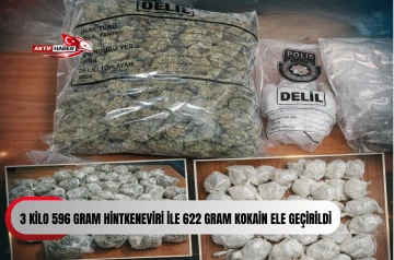  G&ouml;nyeli&rsquo;de, &ldquo;Sessiz Takip Operasyonu&rdquo; kapsamında 3 kilo 596 gram hintkeneviri ile 622 gram kokain ele ge&ccedil;irildi