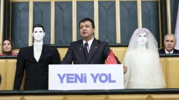 Meclis'te ilginç anlar: Mahmut Arıkan kürsüye gelin ve damat mankeniyle çıktı
