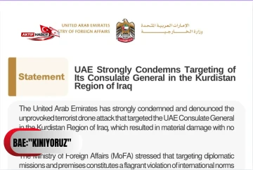 BAE, Irak K&uuml;rt B&ouml;lgesel Y&ouml;netimi'ndeki başkonsolosluğuna İHA saldırısı yapıldığını a&ccedil;ıkladı: "Kınıyoruz"